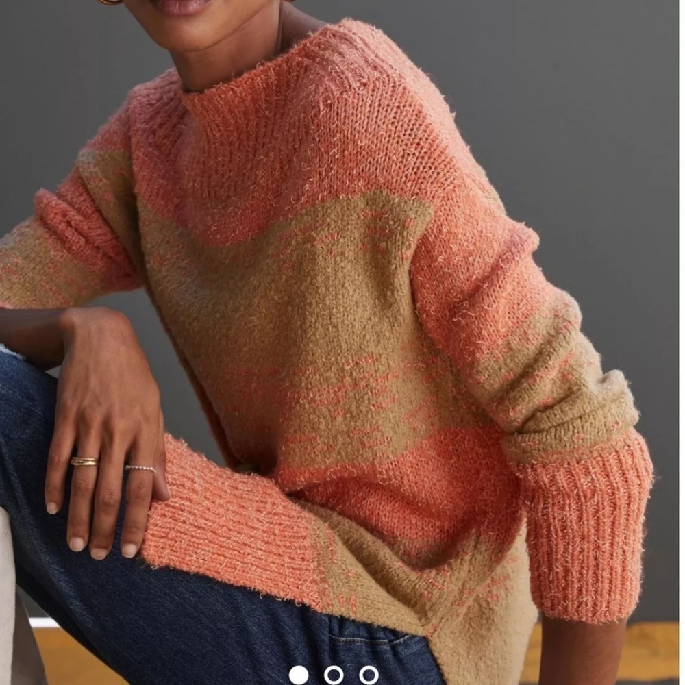 Anthropologie Pilcro Rugby Tunic Striped Orange Tan Sweater Size Medium